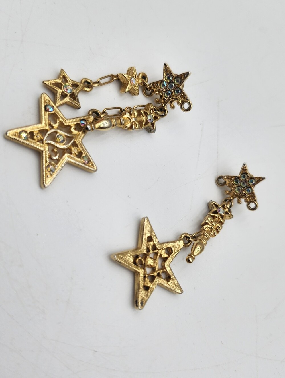VTG Kirks Folly  MAGIC STAR  EARRINGS gold tone Aurora Borealis Celestial
